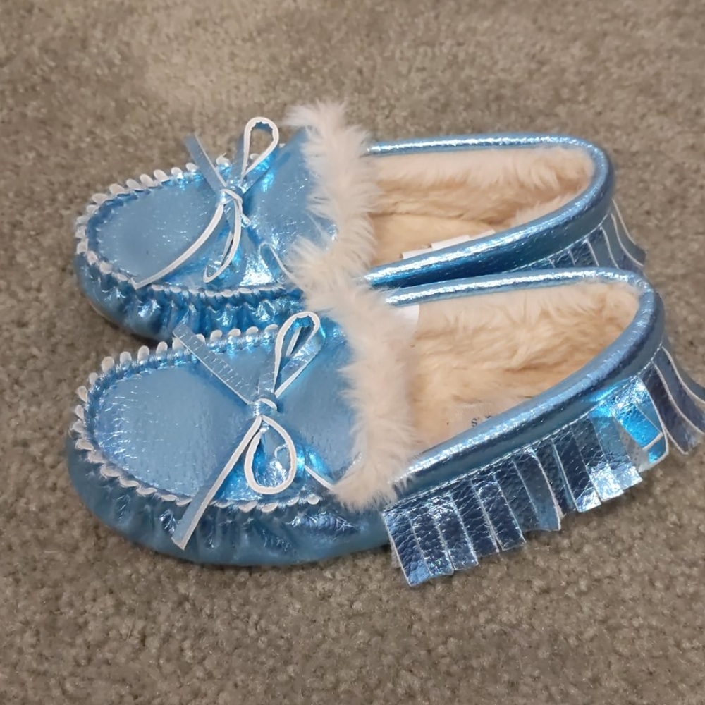 Crewcuts blue metallic moccasin